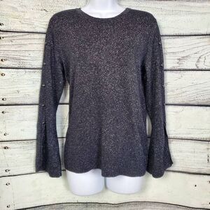 Bob Mackie Wearable Art Black Metallic Long Sleeve Sweater Women’s Medium